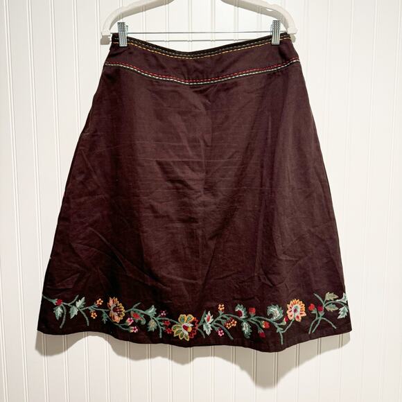 Vintage April Cornell Brown A Line Skirt Floral Embroidery Size Large - Picture 4 of 5